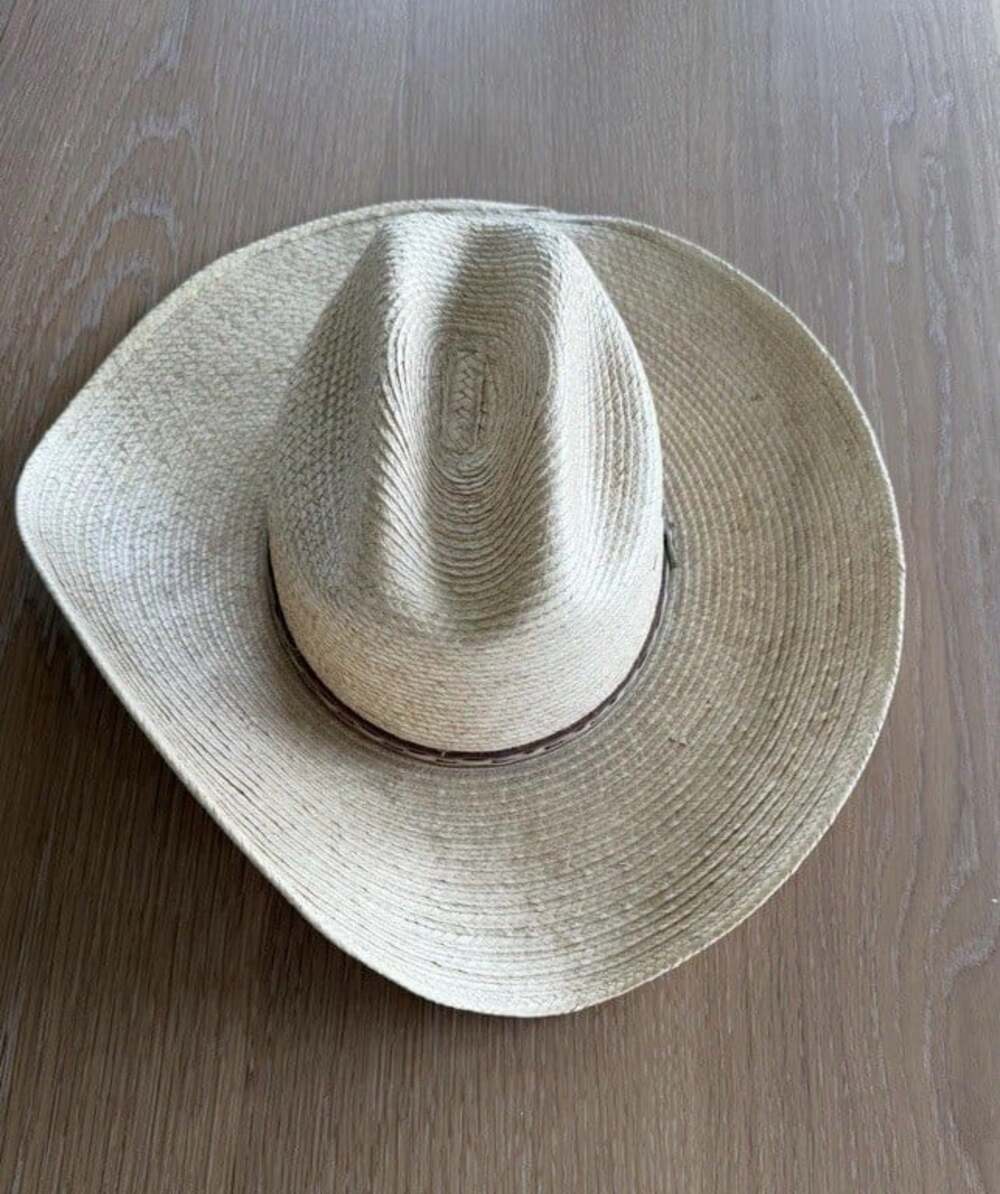 Alamo Hats Unisex Men’s Palm Natural Straw Western Hat Beige Tan Leather Horns